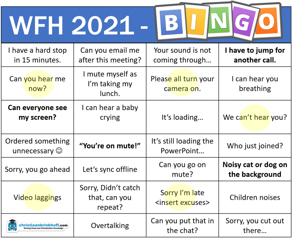BINGO – WFH 2021 edition! Let’s have some fun. Do you recognize some?