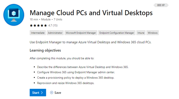 Free Microsoft Learn module – Manage Cloud PCs and Virtual Desktops